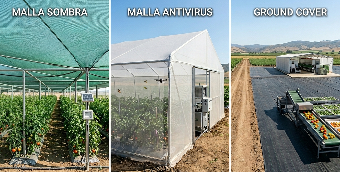 malla sombra, la malla antivirus y el ground cover